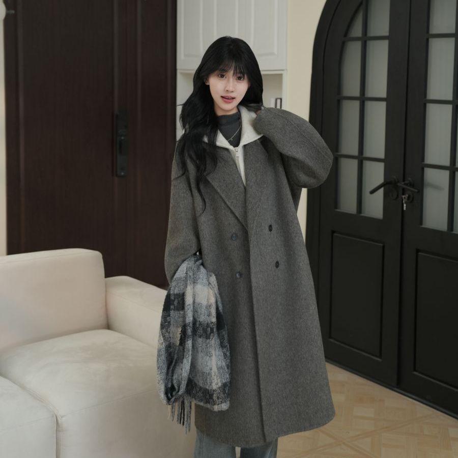 Korean-Style Double-Sided Wool Coat: Elegant, Versatile, Loose-Fitting, Long Women's Outerwear for Autumn and Winter