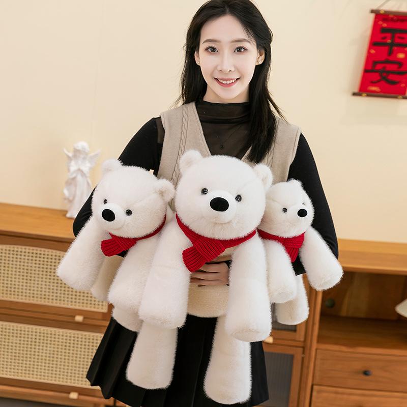 Niedlicher Schal liegendes weißes Bärenpuppe Eisbär Wurfkissen Mädchen Herz Geschenk Plüschtier