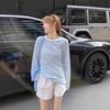 Women's Long Sleeve Color Block Striped Cardigan: Casual, Loose, Thin Sun Protection Summer 2025 Top