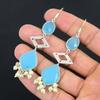 Aqua Chalcedony Gemstone Birthday Drop Engagement Boho Earrings Sterling Silver