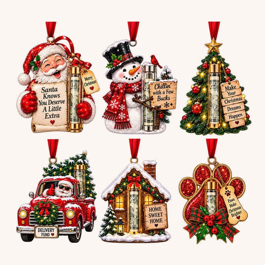 Acrylic Resin Christmas Cash Holder Ornament Reusable Hanging Cash Gift Card Holder For Christmas Tree Decoration