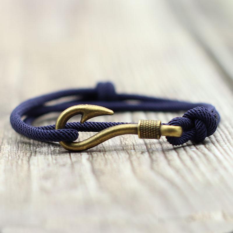 Vintage Fish Hook Man Bracelets Accessories Male Double Layer Lucky Wine Red Braslet Braided Braclet Adjustable Gift For Him