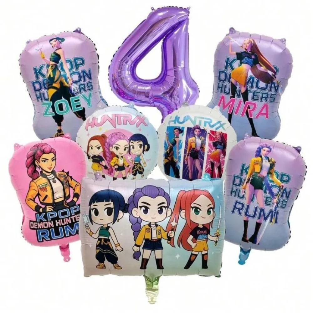 Hot Kpop Demon Hunters Number 1-9 Foil Balloon Set, Full Cast Themed Balloons Birthday Party Decorations Photo Prop New