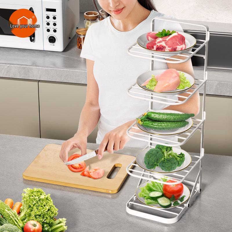 Extendable Wall-Mounted Plastic Dish Rack: Folding Kitchen Prep and Plate Storage Solution