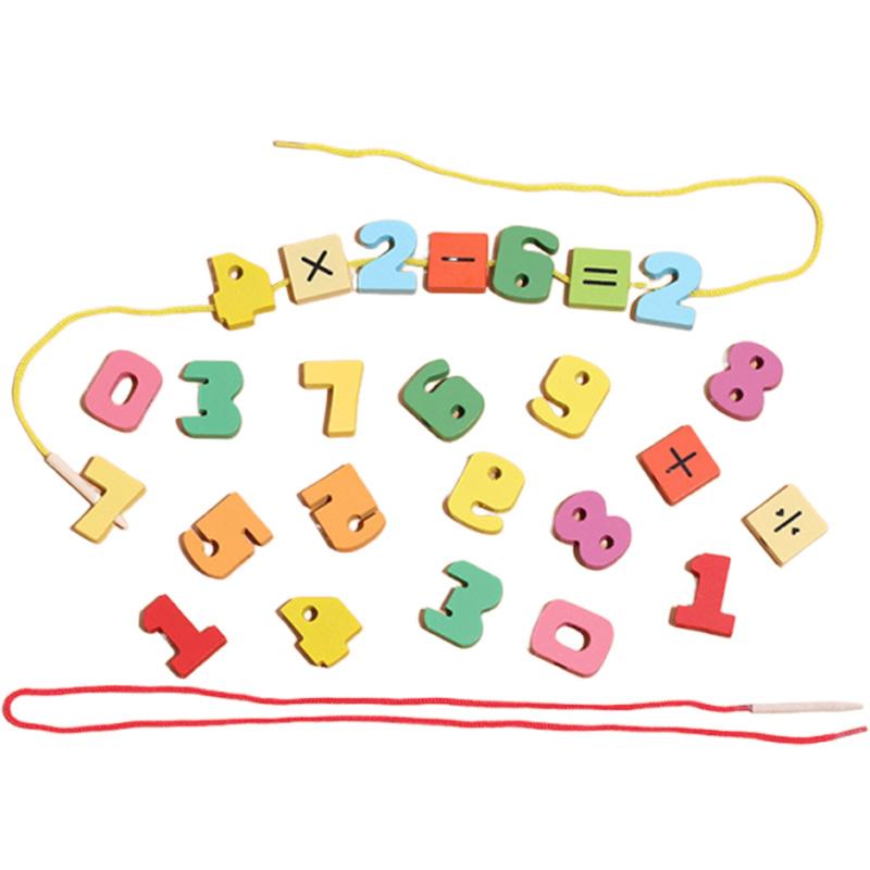 26Pcs Wooden Toys Children Monterssori Educational DIY Stringing Threading Toy Animal Fruit Numbers Kids Birthday Gifts TMZ