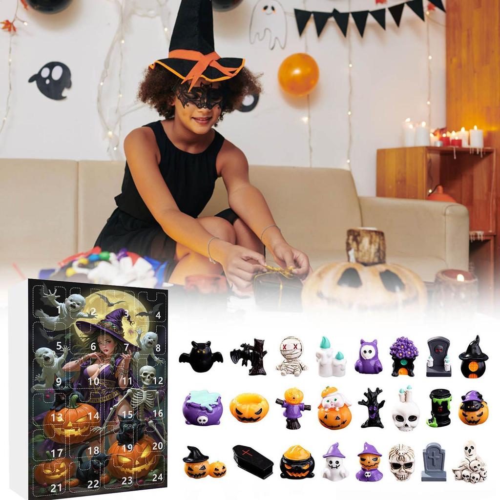 Horror Figurine Countdown Calendar Resin Creepy Sculptures Desktop Ornament 24-day Countdown Calendar Resin Figurines For Shelf