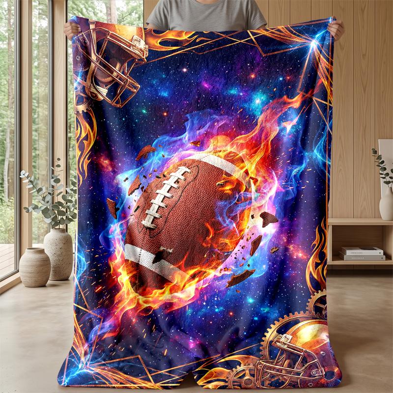 Space Football Adventure Theme blanket Lightweight Warm Flannel Blanket Decorative Throw Blanket for Home Decoration