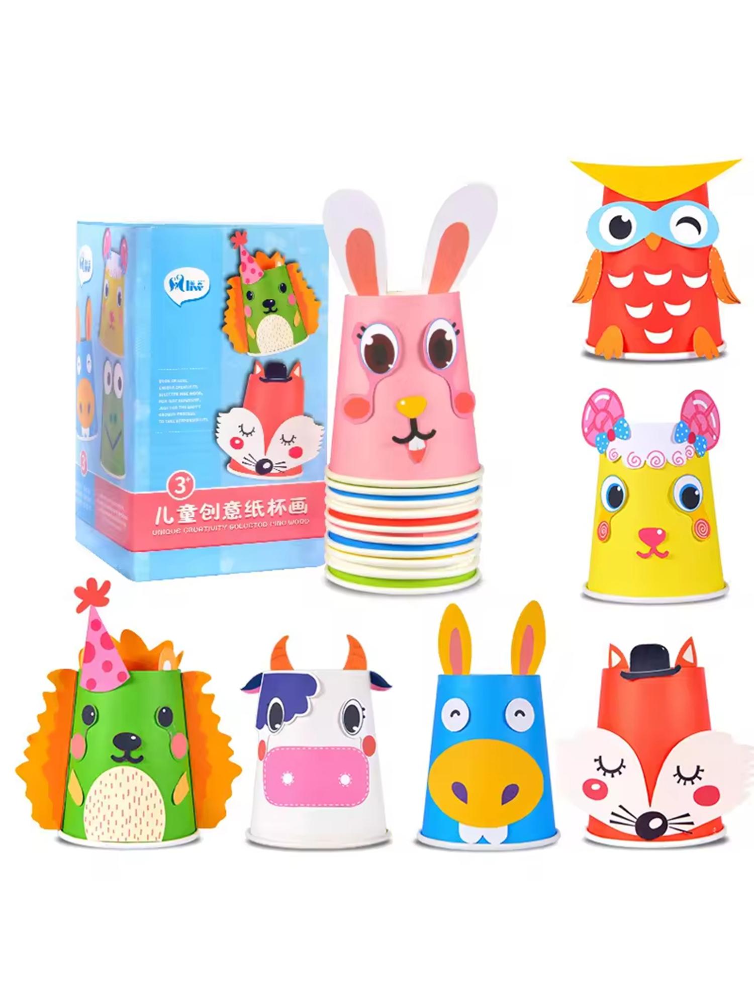 

Креативные бумажные стаканчики ручной работы «сделай сам», 12 стилей, набор детских стикеров, красочные забавные бумажные стаканчики, поделки, бумажные игрушечные стаканчики с животными с лентой