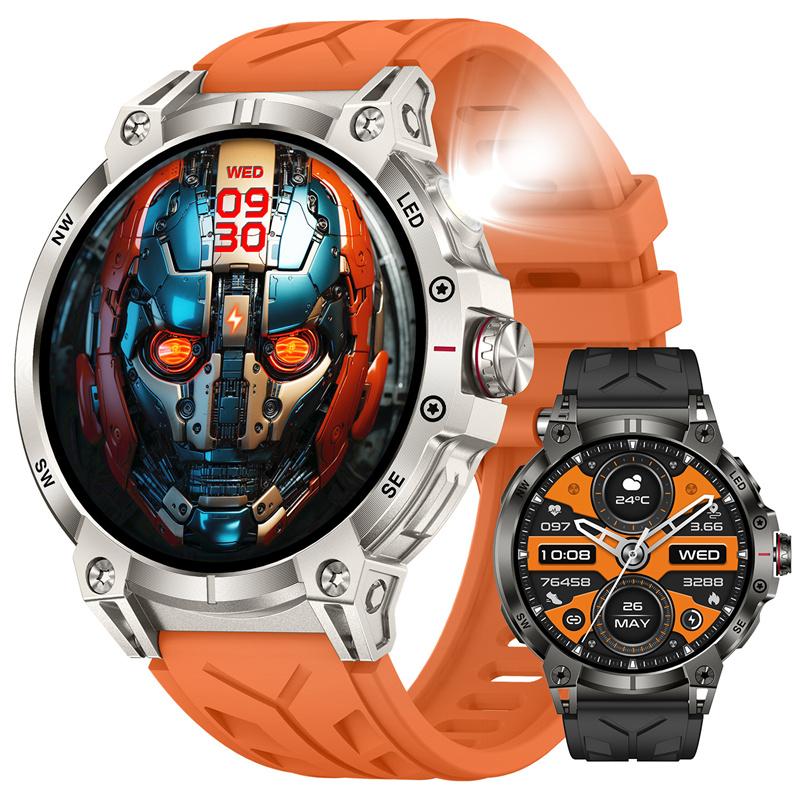 KC89 Smart Watch Men Outdoor Sports LED Flashlight Copmpass Bluetooth Call AI Voice Health Monitoring Fitness Track Smartwatch
