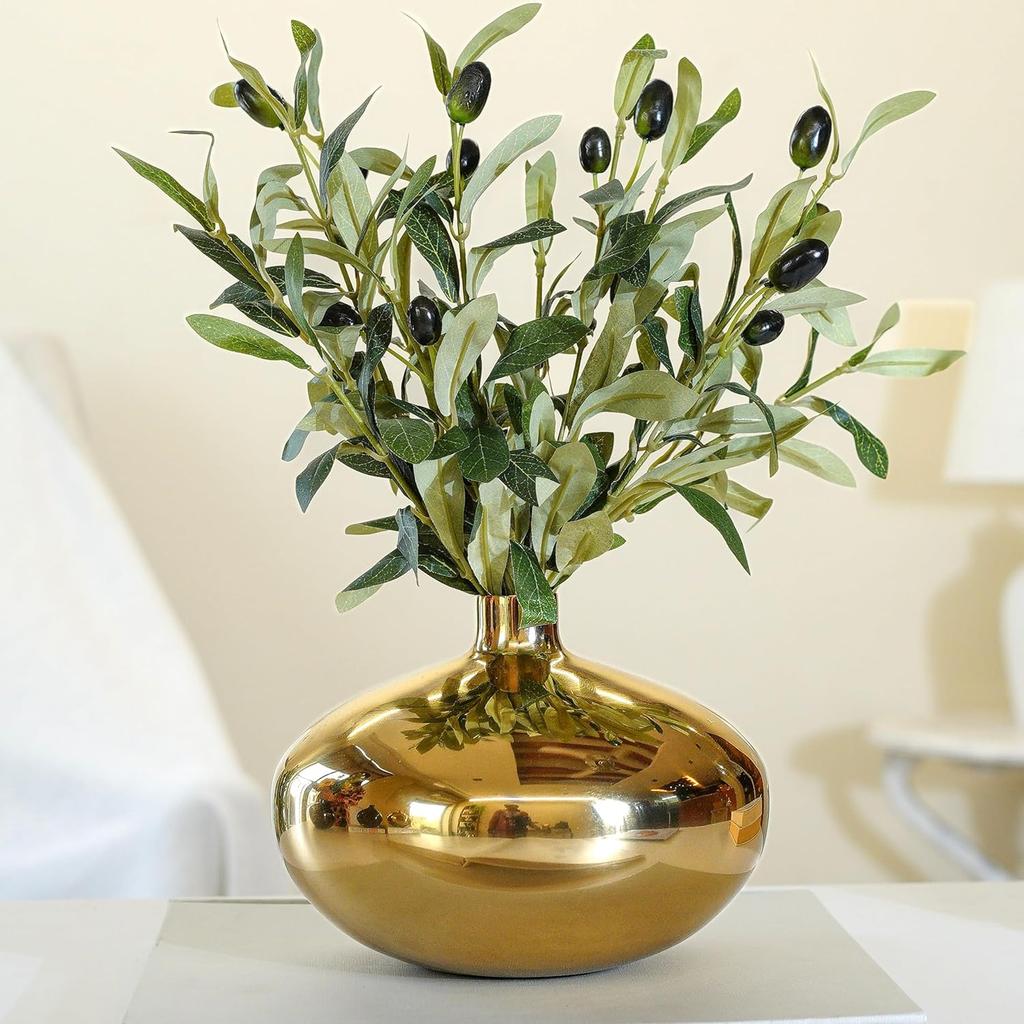 Metal Round Flower Vase, For Home Décor, Bedroom, Living Room, Golden Color