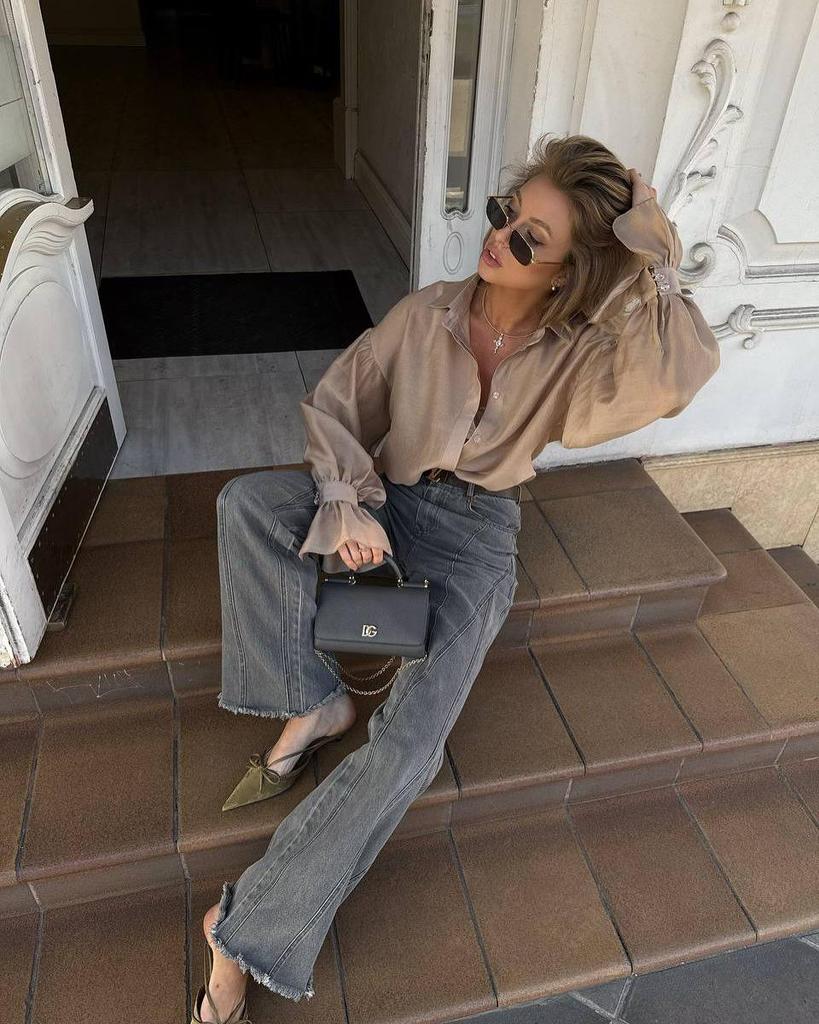 2025 European & American Women's Loose Lantern Sleeve Long Shirt