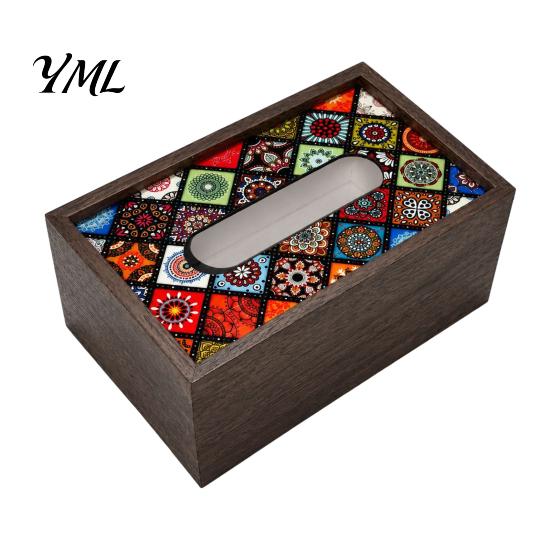 Decorative Wood Box Wooden Tissue Cover, Rectangular Paper Towel Dispenser, Napkin Storage Convenient Holder Organizer for Office Desk Home