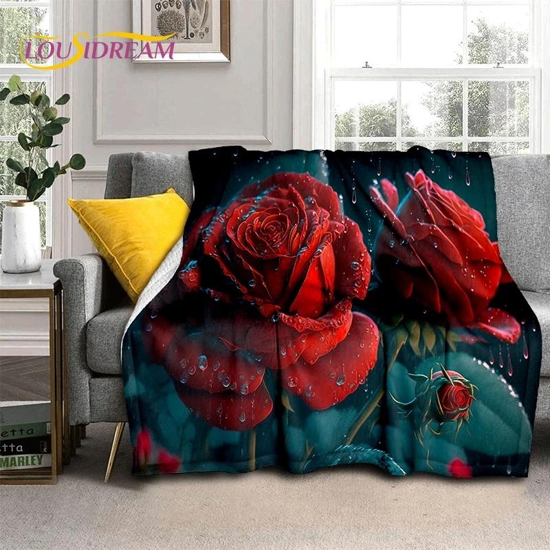 3D Rosenblumen Nordisch Romantische Weiche Decken, Warmhaltende Überwurfdecke Bequeme Decke für Picknick Betten Sofa Zuhause Schlafzimmer Geschenk