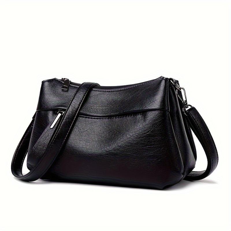 Retro Solid Color Messenger Bag, Soft PU Leather Shoulder Bag, Women's Multi-layer Daily Wallet