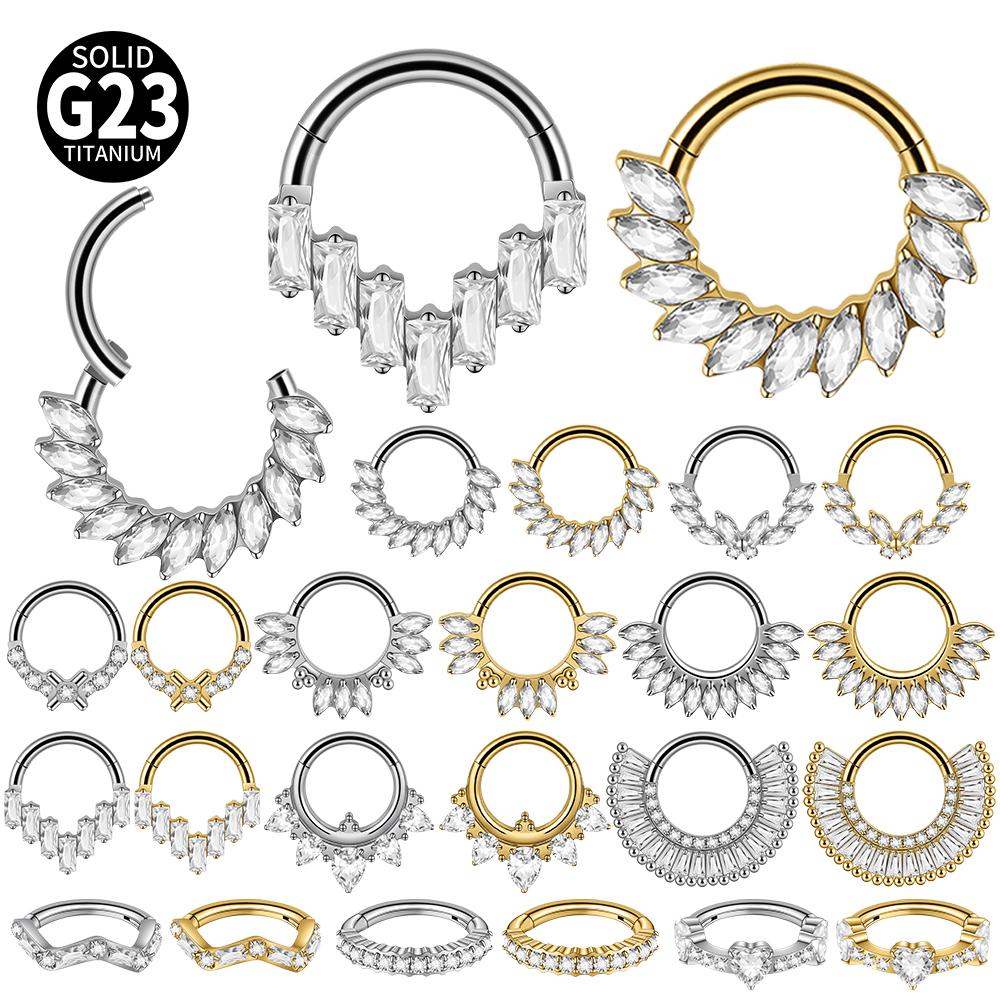 1pc G23 Titanium Split Ring with Multi Slanted Marquise Round White CZ Septum Nose Ring Cartilage Helix Tragus Piercing Jewelry