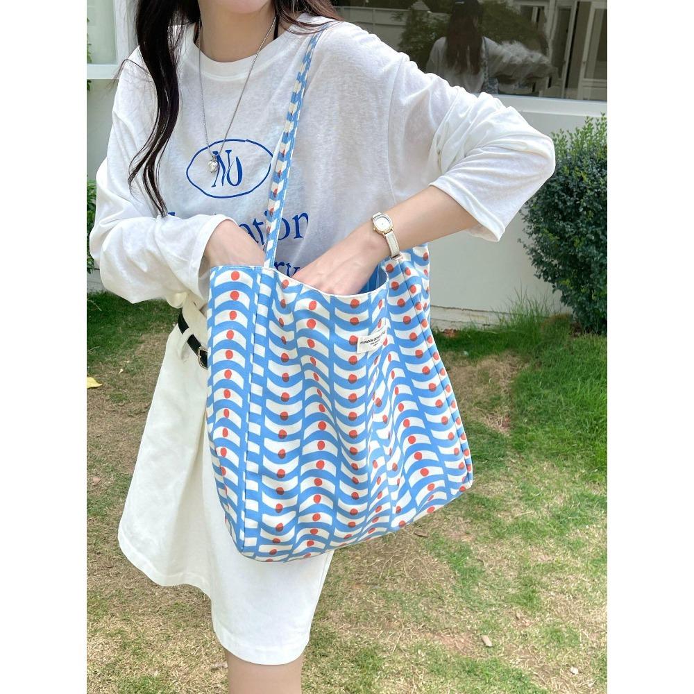 

Korean Lazy Wind Canvas Bag Large Capacity Commuter to Work Going Out Blue Shoulder Tote Bag Women s New Model