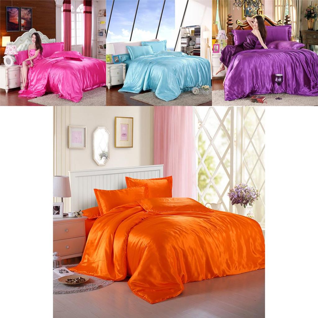 Luxurious Satin Silk Bedding Set 4pc With Comfortable Fitted Sheet And Pillow Case