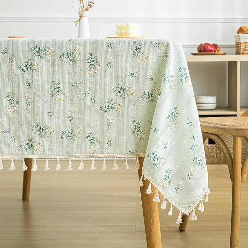 White Pompom Tablecloth Rectangle Boho Jacquard Dust-Proof Table Cover For Kitchen Dinning Living Room Tabletop Home Decorations