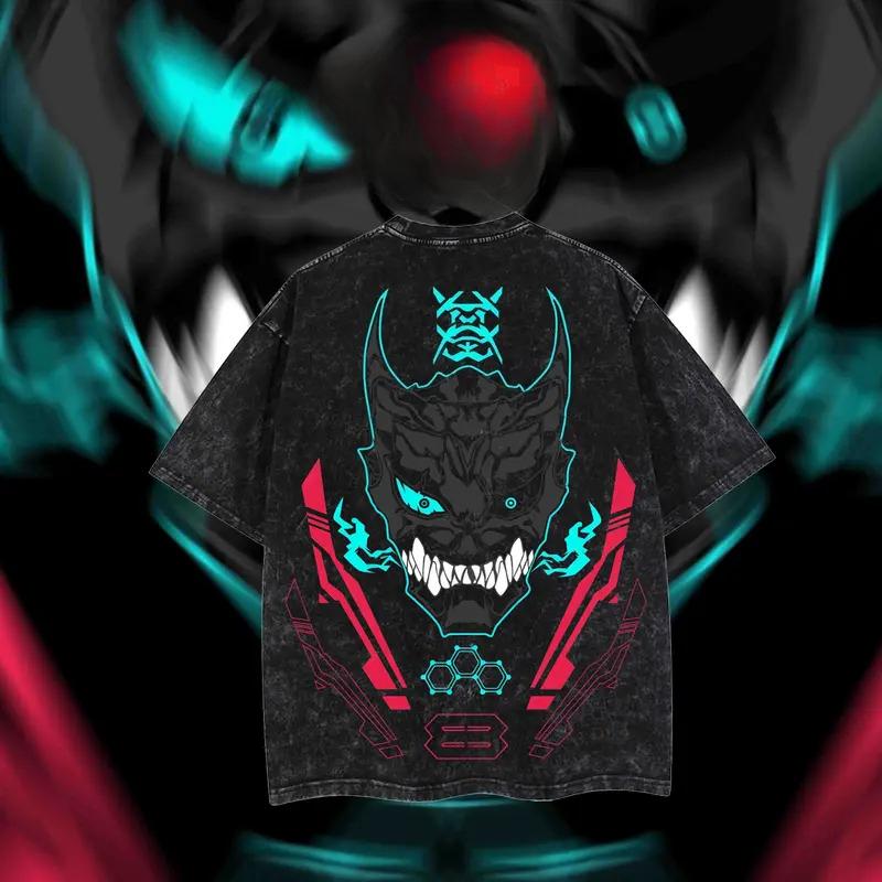 Hot Anime Kaiju No. 8 Hibino Kafka Print T-shirt Men Women Short Sleeve Clothing Cotton Tshirt Retro Washed T Shirt Manga Tops