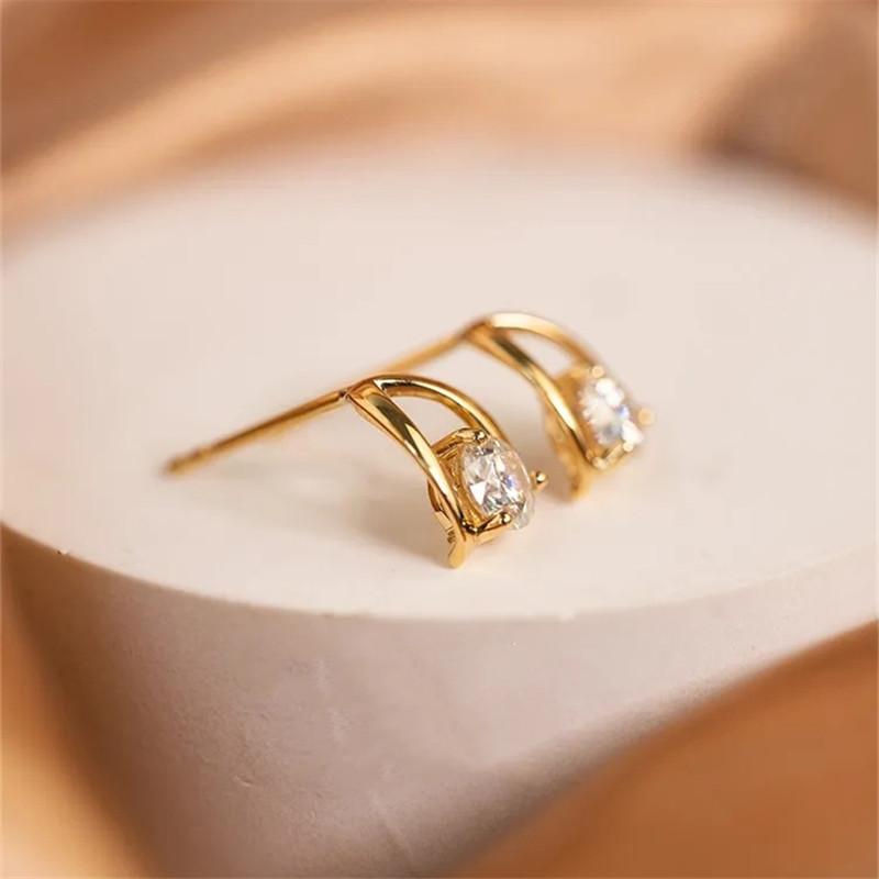 925 Sterling Silver Plating 14K Gold Single Zircon Geometric Earrings for Women Simple Ear Studs Fashion Party Fine Jewelry