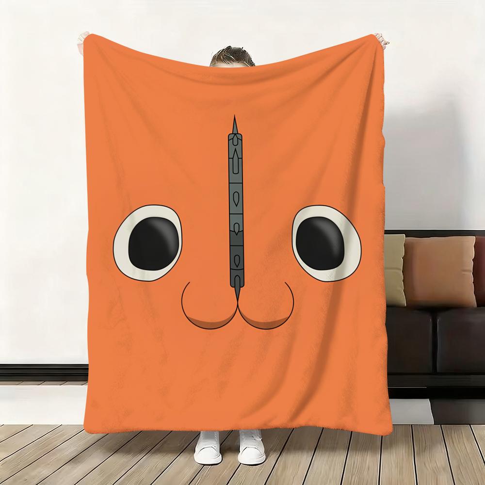 Anime P-Pochita Cute Throw Soft Flannel Blanket Warm Knee Skin-Friendly Throw for Sofa Office Bed Traveling Winter Oversize 75x90cm