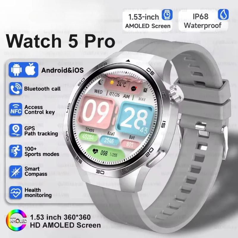 2026 New Watch GT5 Max Smart Watch HD AMOLED Screen NFC Bluetooth Call Health Waterproof Smartwatch Men Women For Huawei