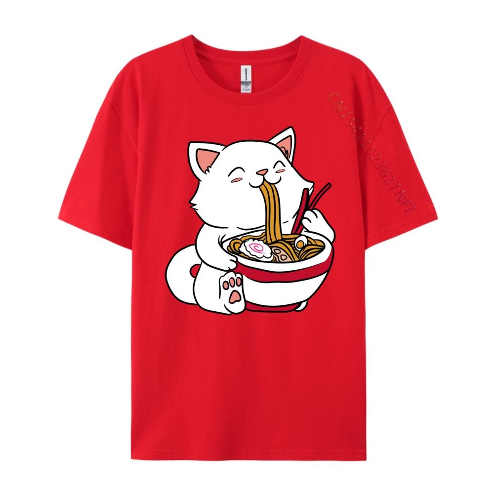 Kawaii Cat Eating Ramen Noodles Japanese Food Anime Clothing Graphic T Shirts S