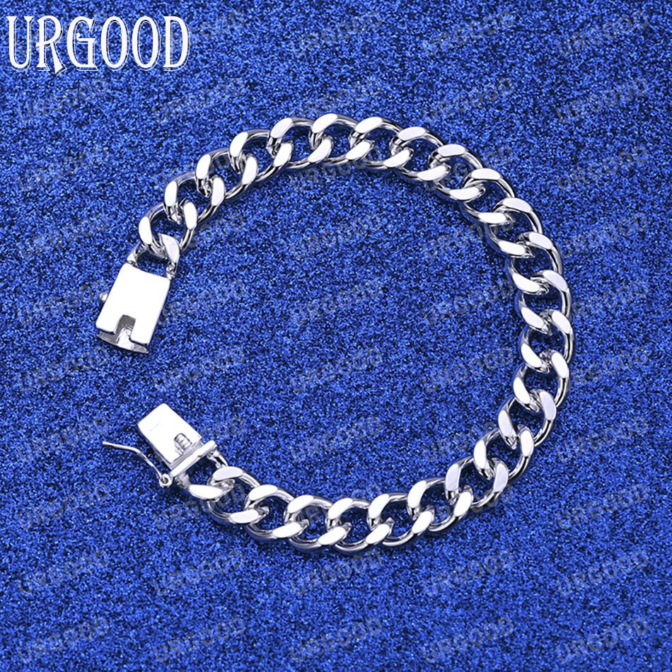 925 Sterling Silver 10mm Side Chain Bracelet Fashion Wedding Jewelry