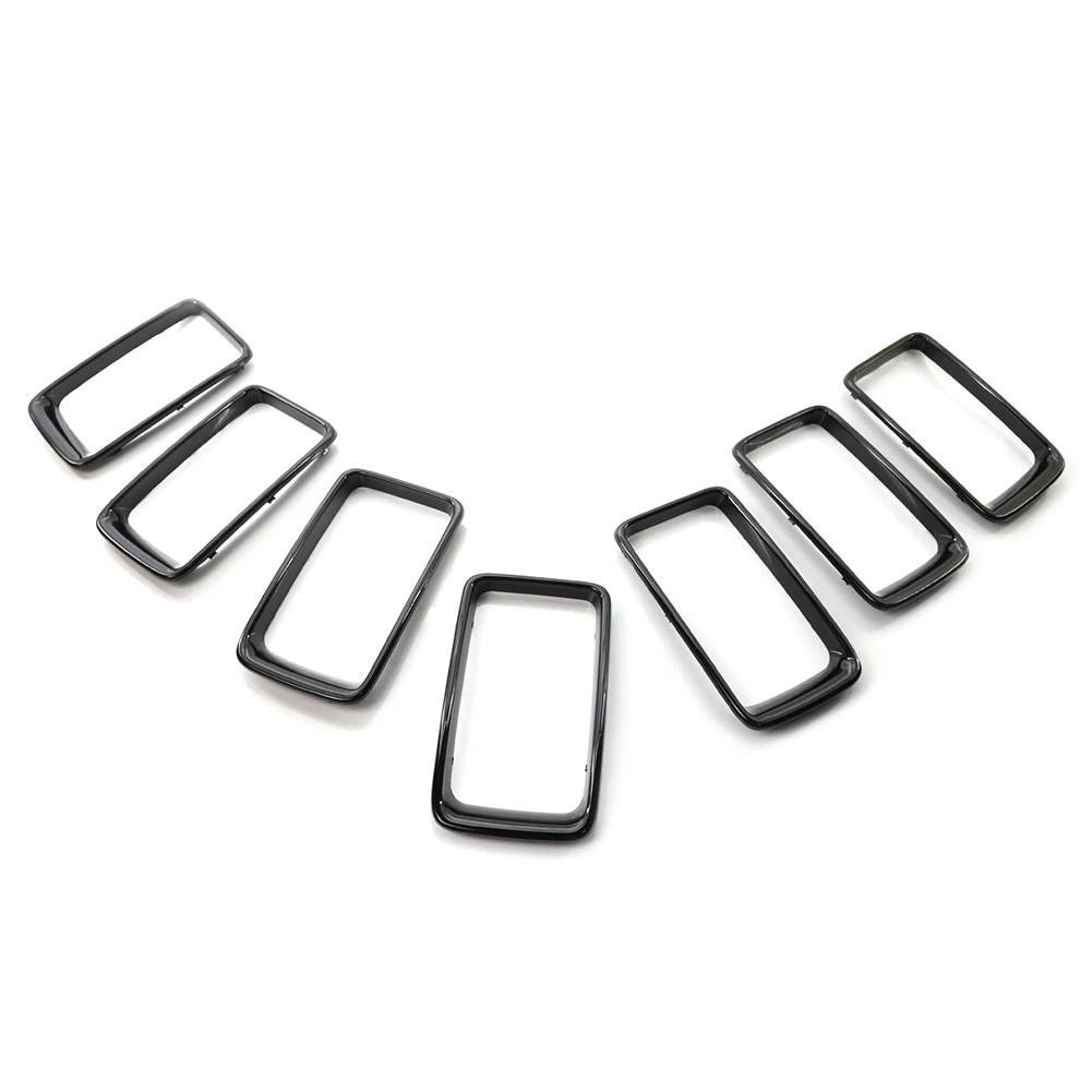 7Pcs Car Front Grille Grill Inserted Ring Trim Cover For Jeep Grand Cherokee 2014 2015 2016 Gloss Black ABS Plastic