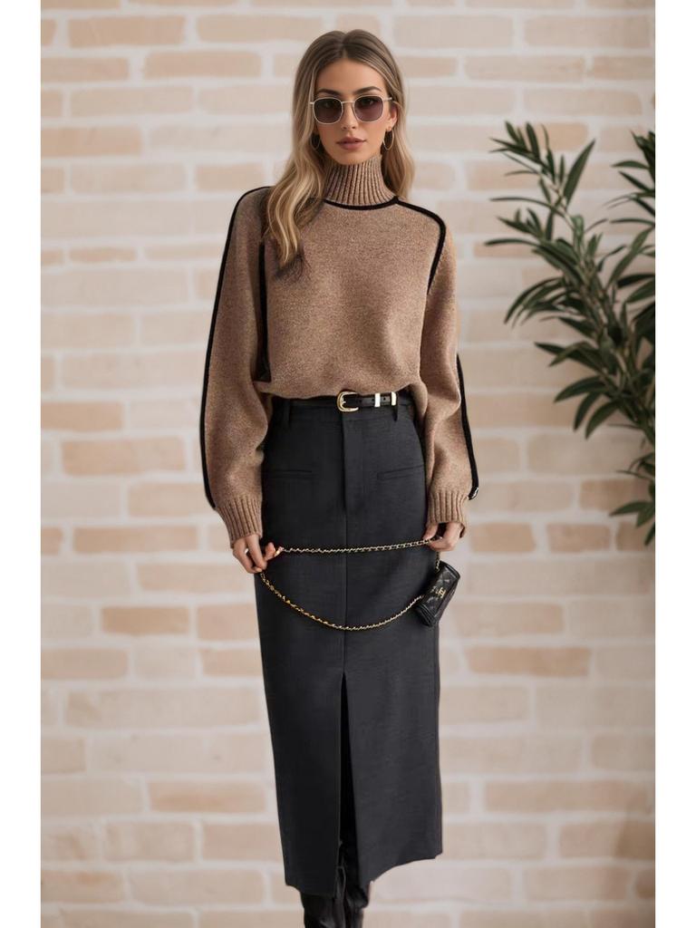 Herbst/Winter Gestreifter Schlankmachender Lässiger Lockerer Pullover Strickpullover