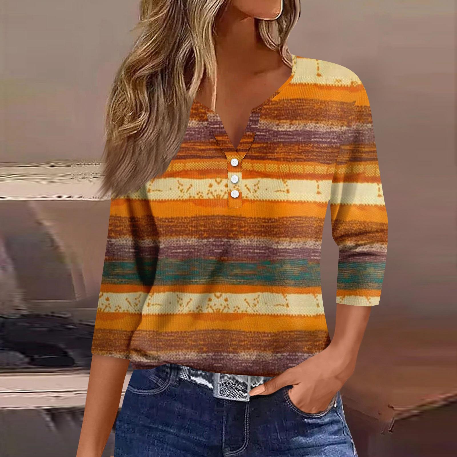 

Women s Fashion Casual Three-quarter Sleeve V-neck Floral Print Top XL шафрановый