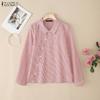 ZANZEA Womens Casual Long Sleeve Classic Stripe Blouse