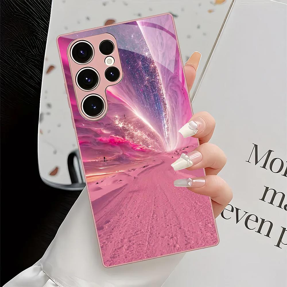 Creative pink design glass phone case suitable for Samsung Galaxy S26 S25 S24 S23 S22 S20 FE/Ultra/Plus shockproof back cover