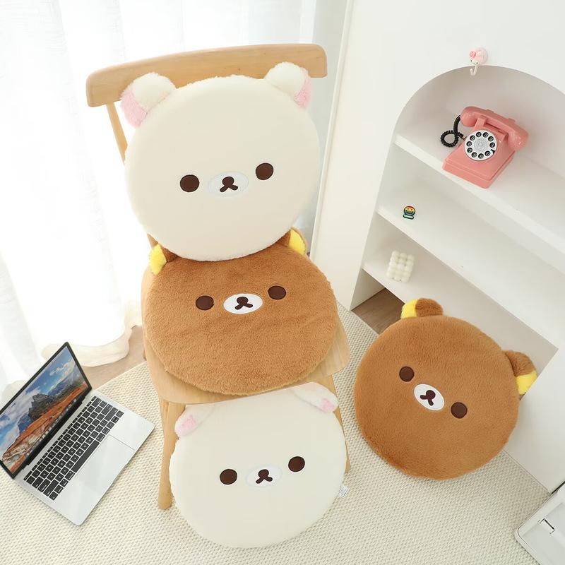 Cute Rilakkuma Memory Foam Seat Cushion Plush Pad For Students Office Washable Cover Soft Butt Pad For Long Sitting Anime Style