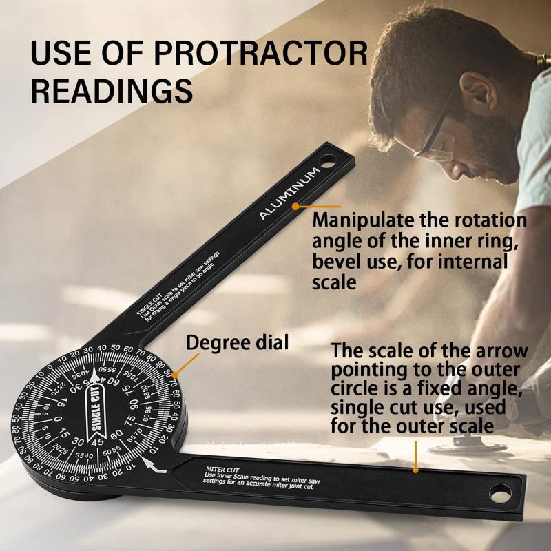 Aluminum Miter Saw Protractor 7-Inch Rust Proof Angle Finder Featuring Precision Laser Engraved Scales
