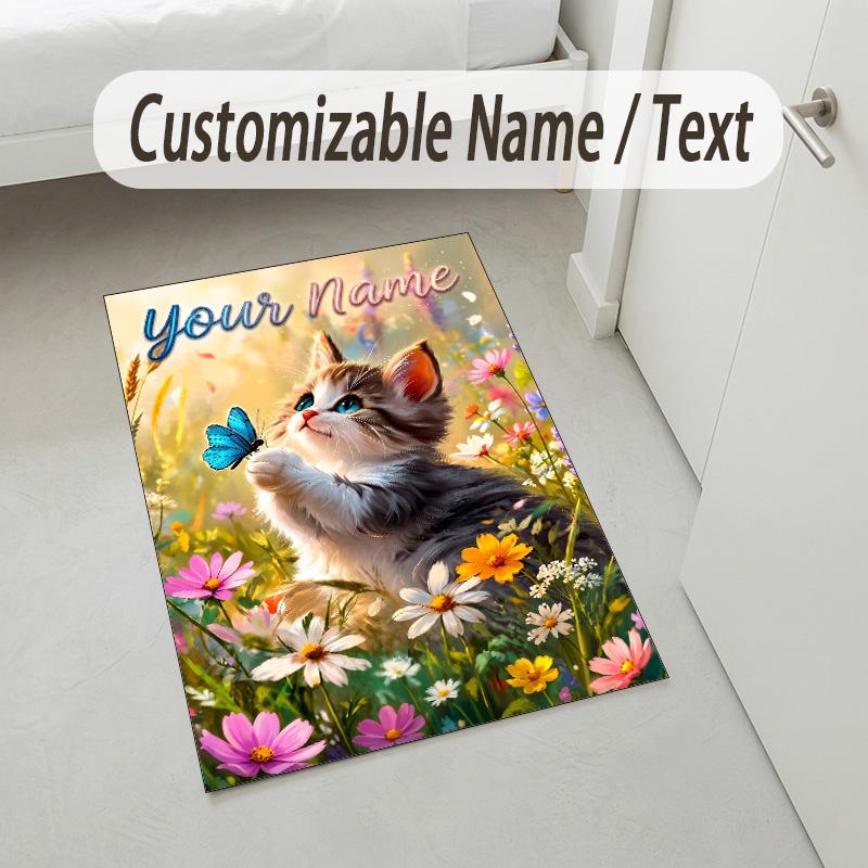 Covor din catifea de cristal cu tematică de pisici, personalizat cu nume text, covoraș moale pentru podea, decor pentru casă