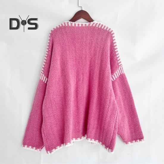 Spring Fall Women Coat Knitted Thick Loose Long Sleeves Cardigan Solid Color Warm Casual Daily Wear Work Outdoor Sweater Jacket