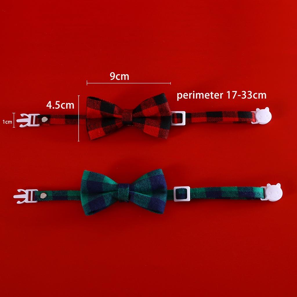 2023 New Christmas Bow Tie Pet Collar Red And Green Plaid Adjustable Choking Hazard-free Cat And Dog Accessories
