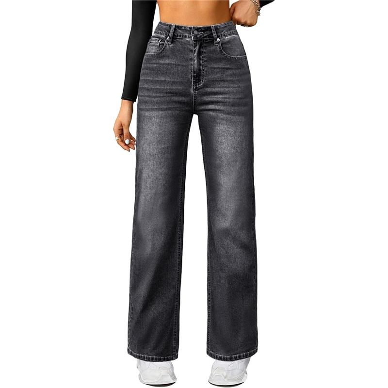 

Women s High Waisted Baggy Jeans Straight Wide Leg Mom Denim Pants Black M бистр