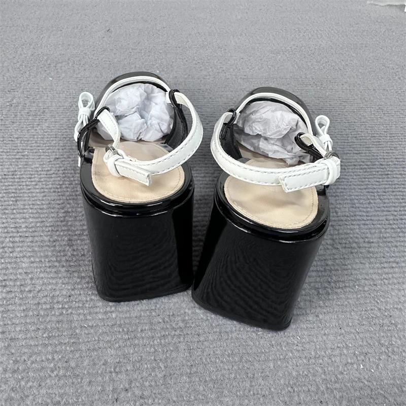 Womens Mary Jane Shoes Black Patent Leather Female Sandals Back Straps with  Bowknot