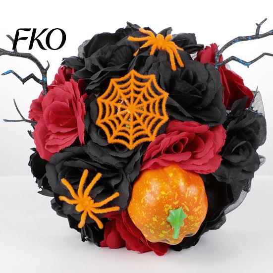 Gothic Artificial Bouquet Wedding Bouquets for Bride And Bridesmaid, Halloween Bouquet, Dead Branch Flower Black Rose Blooms Fake Centerpiece,