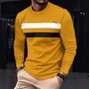 Men'S Color Blocked Long Sleeve Round Neck T-Shirt 100% Polyester Fiber With Moderate Elasticity Suitable For Sports And Leisure