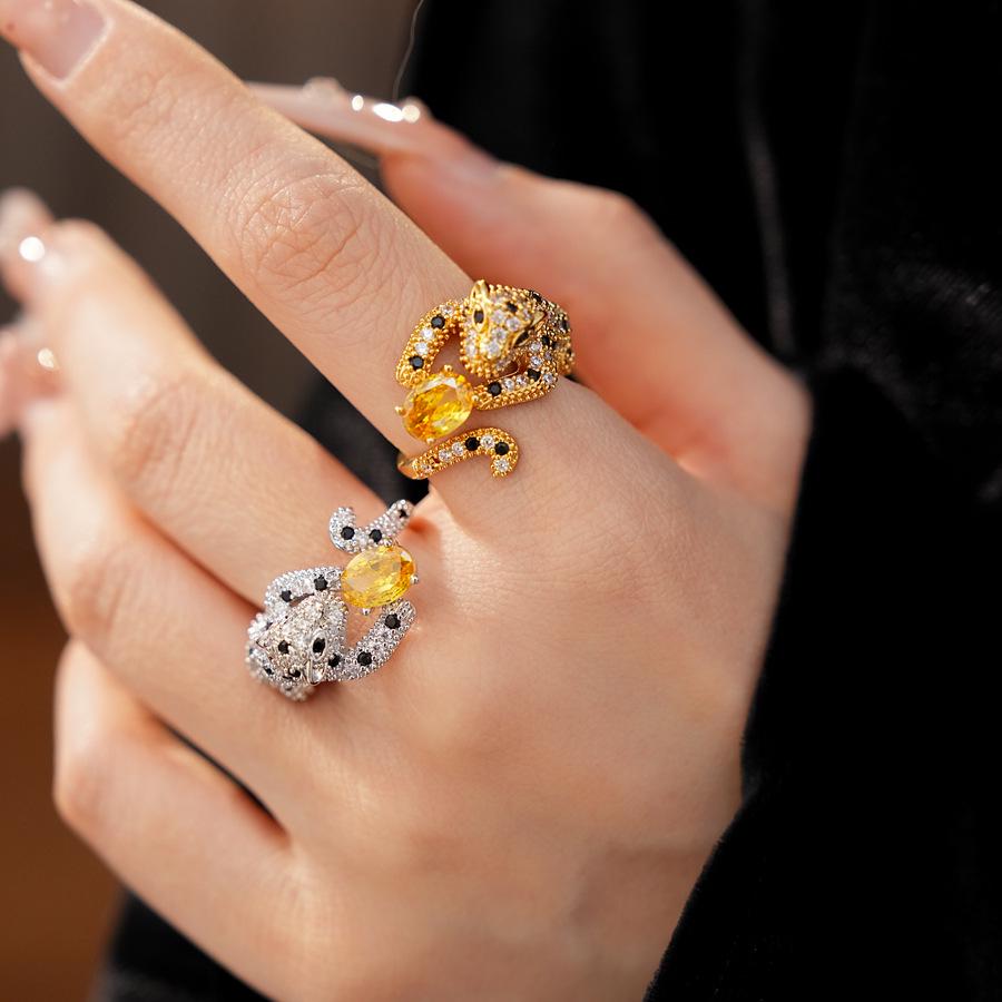 Leopard Zircon Oval Open Ring: Luxury Index Finger Jewelry for Women