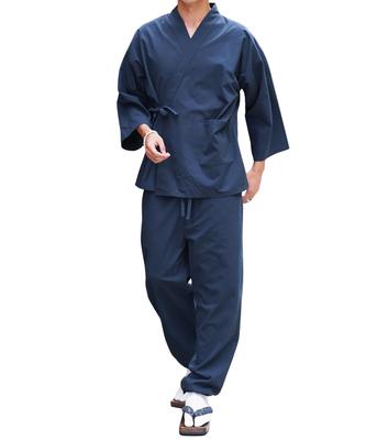 JIGGYS SHOP Samue XL Navy Washable Workwear Kimono Samue Cotton Pajamas Loungewear Wear Sleepwear Solid Color Spring Summer Fall Winter All Seasons
