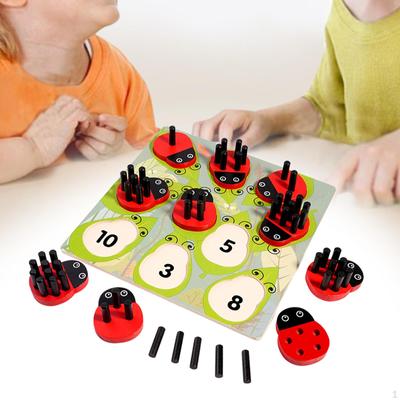 Wooden Ladybug Counting Toy Montessori Hand Eye Coordination Wood Number Matching Set