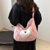 Polyester Plaid Messenger Bag Large Capacity Cartoon Dog Handbag  Storage