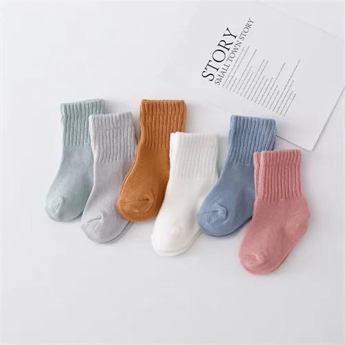6Pairs/Lot Newborn Baby Boy Girl Sock Cotton Solid Color Comfort Infant Socks For Girls Boys Spring Autumn Korea Style 0-12Month