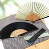 [Osaka Choseido] Men's Folding Fan, Stylish Business Fan Bag, Folding Fan Case with Handkerchief, Hemp Leaf Pattern, Black