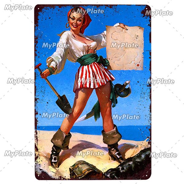 Beauty Woman Metal Sign Bar Pub Decor Plaque Metal Vintage Crafts Home Decor Painting Plaques Art Pinup Poster