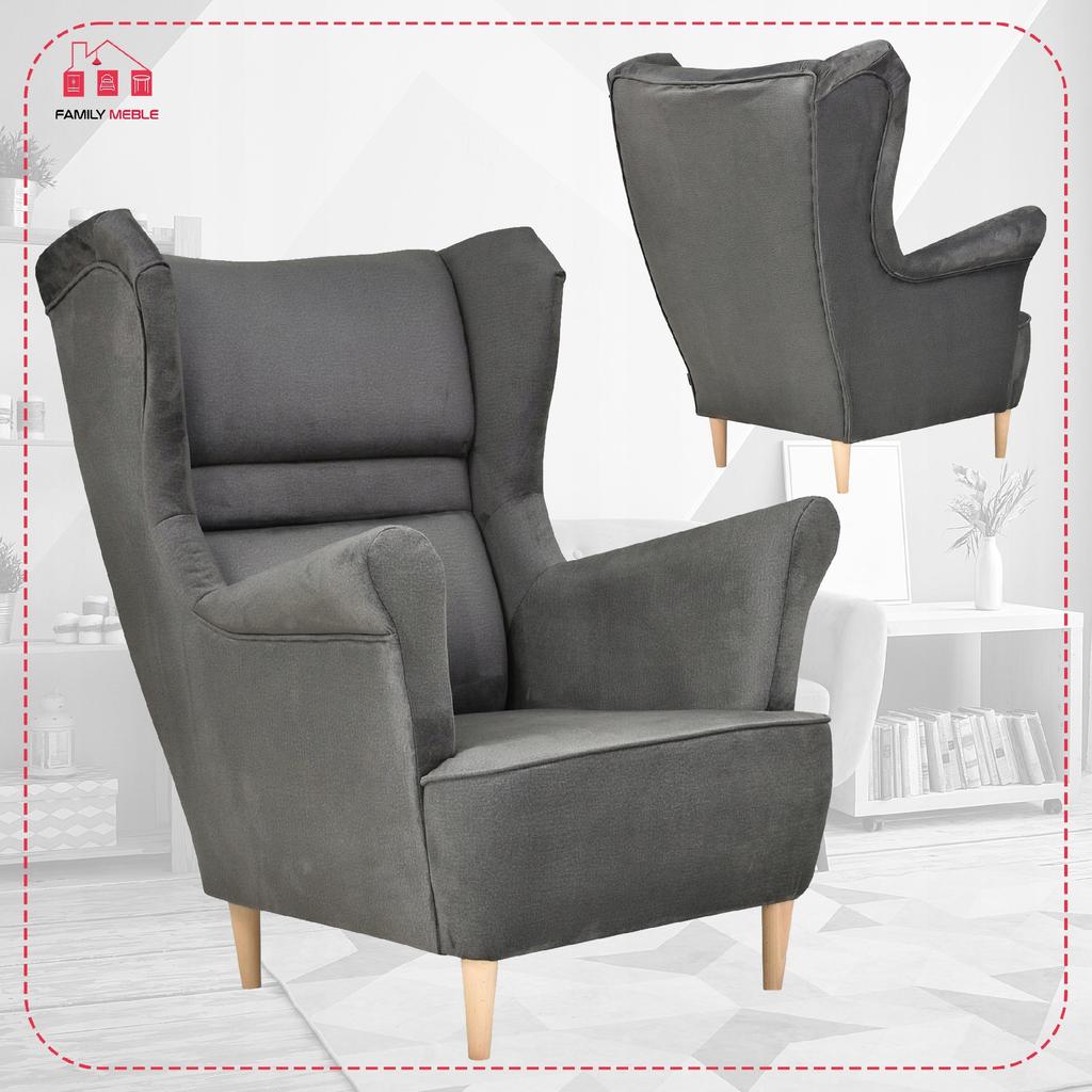 Zoja Scandinavian Wing Chair Family Meble Graphite Anthracite Dark